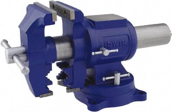 Irwin - 5" Jaw Width, 4-57/64" Opening Capacity, 3" Throat Depth, Steel Swivel Bench Vise - Bolt Down Base Attachment, Anvil - Strong Tooling