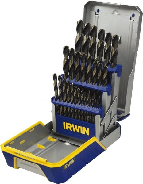 Irwin - 1/16 to 1/2", 135° Point, Oxide/Gold Finish, High Speed Steel Jobber Length Drill Bit Set - Strong Tooling