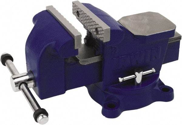 Irwin - 4" Jaw Width, 3" Opening Capacity, 2-13/64" Throat Depth, Steel Swivel Bench Vise - Bolt Down Base Attachment, Anvil - Strong Tooling