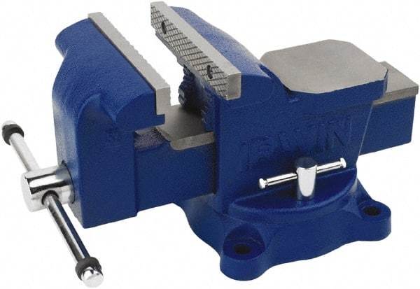 Irwin - 6" Jaw Width, 5" Opening Capacity, 3" Throat Depth, Steel Swivel Bench Vise - Bolt Down Base Attachment, Anvil - Strong Tooling