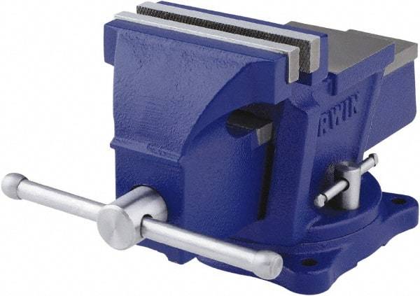 Irwin - 4" Jaw Width, 3" Opening Capacity, 2-3/8" Throat Depth, Steel Swivel Bench Vise - Bolt Down Base Attachment, Anvil - Strong Tooling