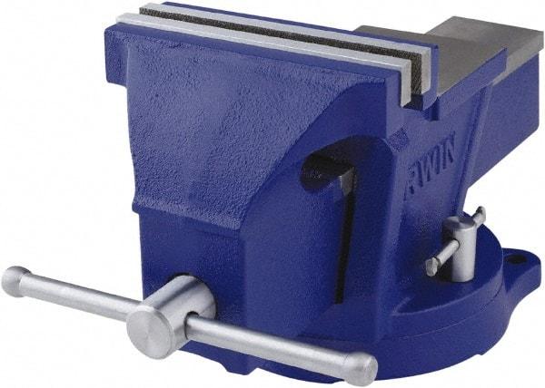 Irwin - 6" Jaw Width, 4-57/64" Opening Capacity, 3" Throat Depth, Steel Swivel Bench Vise - Bolt Down Base Attachment, Anvil - Strong Tooling