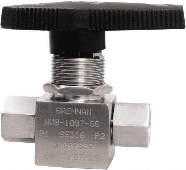 Brennan - 1/4" Pipe, NPT End Connections, Stainless Steel, Inline, Two Way Flow, Instrumentation Ball Valve - 3,000 psi WOG Rating, Nylon Handle, PTFE Seal, PFA Seat, Swaglok SS-43GEF4 - Strong Tooling