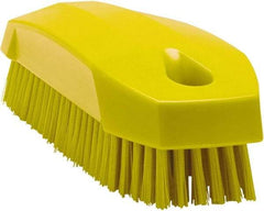 Vikan - 0.7" Bristle Length, Polyester Scrub Brush - 1-1/2" Wide Head, 4-1/2" OAL, Yellow, Polypropylene Block - Strong Tooling