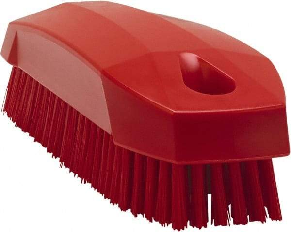 Vikan - 0.7" Bristle Length, Polyester Scrub Brush - 1-1/2" Wide Head, 4-1/2" OAL, Red, Polypropylene Block - Strong Tooling