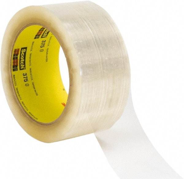 3M - 72mm x 914m Clear Rubber Adhesive Sealing Tape - Polypropylene Film Backing, 3.1 mil Thick, 35 Lb Tensile Strength, Series 375 - Strong Tooling