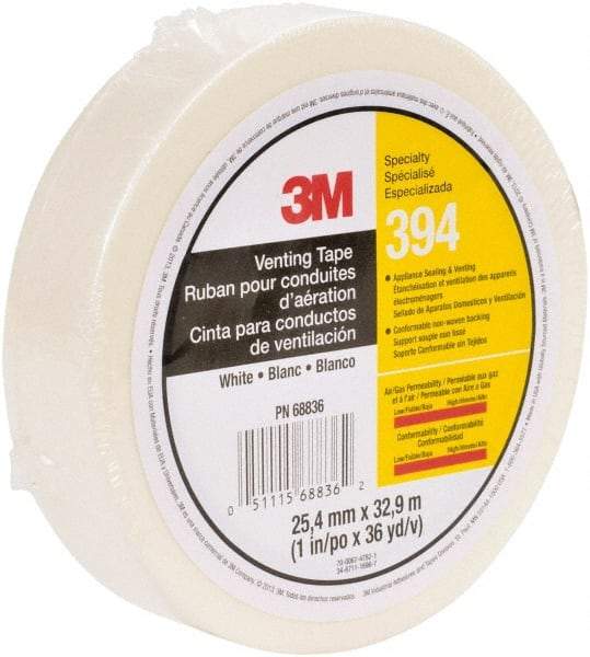 3M - 36 Yds. x 1", White Nonwoven Fabric Film Tape - 394 Series, 4 mil Thick, 6 Lb./Inch Tensile Strength - Strong Tooling