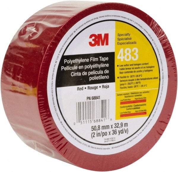 3M - 36 Yds. x 2", Red Polyethylene Film Tape - 483 Series, 5 mil Thick, 10 Lb./Inch Tensile Strength - Strong Tooling