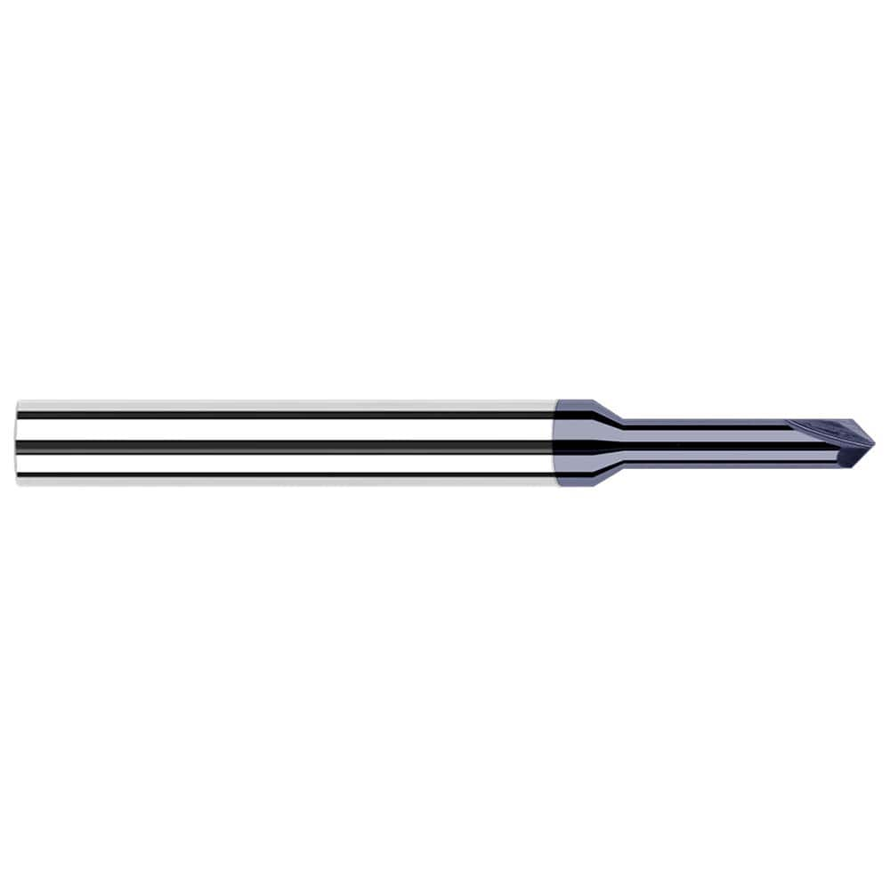 Chamfer Mill: 0.05″ Dia, 2 Flutes, Solid Carbide 2-1/2″ OAL, 1/8″ Shank Dia, AlTiN Coated