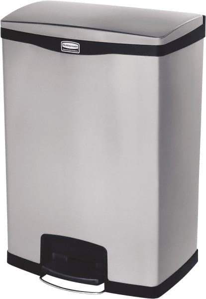 Rubbermaid - 24 Gal Rectangle Unlabeled Trash Can - 31.83" High x 21-3/4" Long, Chrome, Black, Metal - Strong Tooling