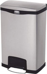 Rubbermaid - 13 Gal Rectangle Unlabeled Trash Can - 28.66" High x 18-1/8" Long, Chrome, Black, Metal - Strong Tooling