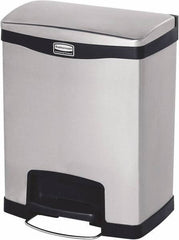 Rubbermaid - 8 Gal Rectangle Unlabeled Trash Can - 21.86" High x 16-7/8" Long, Chrome, Black, Metal - Strong Tooling