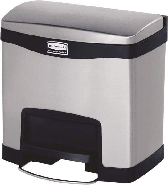 Rubbermaid - 4 Gal Rectangle Unlabeled Trash Can - 15.73" High x 15-1/2" Long, Chrome, Black, Metal - Strong Tooling