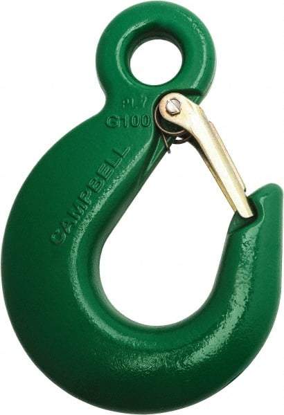 Campbell - 5,700 Lb Capacity, Chain Grade 100, Alloy Steel Eye Hook - 4.34" Reach, 3/4" Eye ID, 6" OAL, Painted Green - Strong Tooling