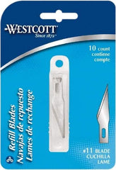 Westcott - 10 Piece Stainless Steel Hobby Blade - 57mm OAL, 0.984" Blade Length, 0.02" Blade Thickness - Strong Tooling