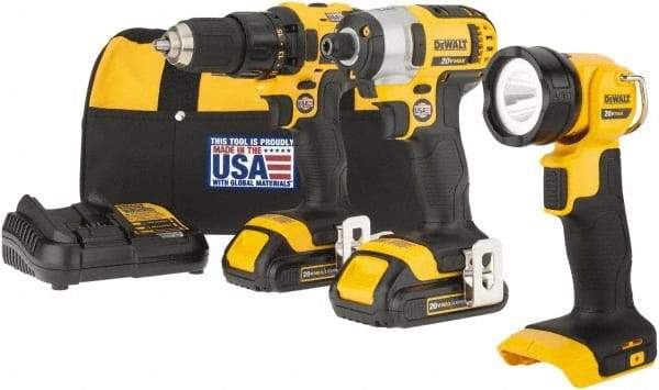 DeWALT - 20 Volt Cordless Tool Combination Kit - Includes 1/2" Drill/Driver, 1/4" Impact Driver & Work Light, Lithium-Ion Battery Included - Strong Tooling