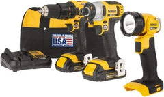 DeWALT - 20 Volt Cordless Tool Combination Kit - Includes 1/2" Drill/Driver, 1/4" Impact Driver & Work Light, Lithium-Ion Battery Included - Strong Tooling