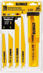 DeWALT - 16 Pieces, 6" to 9" Long x 0.04" Thickness, Bi-Metal Reciprocating Saw Blade Set - Straight Profile, 6 to 18 Teeth, Toothed Edge - Strong Tooling