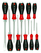 10 Piece - SoftFinish® Cushion Grip Extra Heavy Duty Screwdriver w/ Hex Bolster & Metal Striking Cap Set - #53099 - Includes: Slotted 3.5 - 12.0mm Phillips #1 - 3 - Strong Tooling