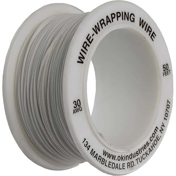 OK Industries - 30 AWG, 1 Strand, 15.2 m OAL, Copper Hook Up Wire - White Kynar Jacket - Strong Tooling