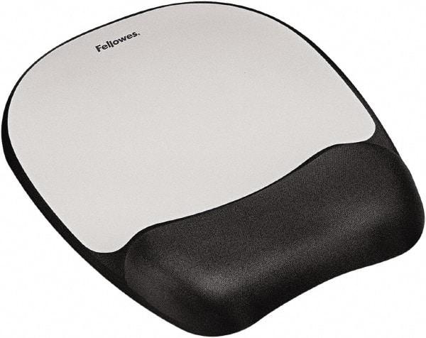 FELLOWES - 7-15/16" x 9-1/4" Black & Silver Mouse Pad/Wrist Rest - Use with Computer, Laptop - Strong Tooling