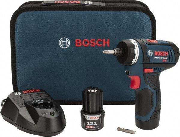 Bosch - 12 Volts, Lithium-Ion Battery, 1/4 Inch Keyless Chuck, Pistol Grip Cordless Drill - 600 RPM, 265 Inch/Lbs. Torque, 2 Speed, Reversible, Includes (2) Lithium-Ion 12V Max Batteries, 30 Minute Charger, Carrying Case - Strong Tooling