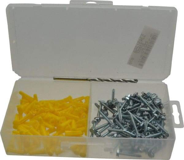 Value Collection - 200 Piece, #6 to 8 Screw, Plastic & Steel Hex Drive Anchor Assortment - Zinc Plated, 3/4" Long - Strong Tooling