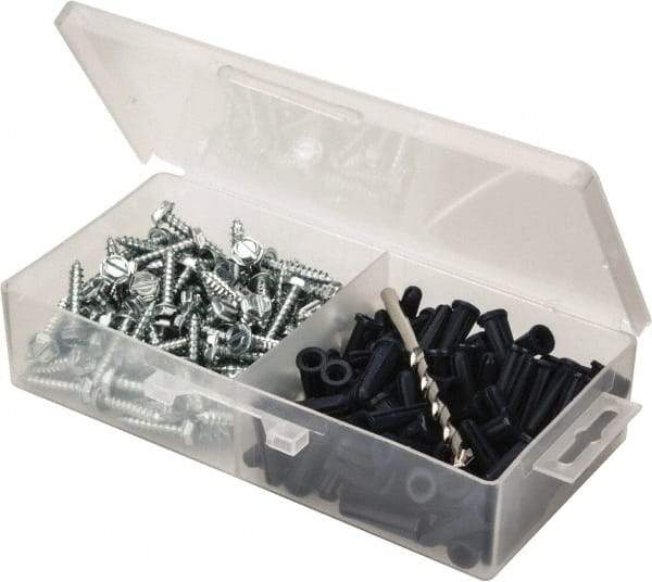 Value Collection - 200 Piece, #10 to 12 Screw, Plastic & Steel Hex Drive Anchor Assortment - Zinc Plated, 1" Long - Strong Tooling