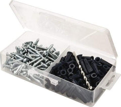 Value Collection - 200 Piece, #10 to 12 Screw, Plastic & Steel Slotted/Phillips Drive Anchor Assortment - Zinc Plated, 1" Long - Strong Tooling