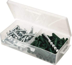 Value Collection - 100 Piece, #14 to 16 Screw, Plastic & Steel Slotted/Phillips Drive Anchor Assortment - Zinc Plated, 1-1/2" Long - Strong Tooling