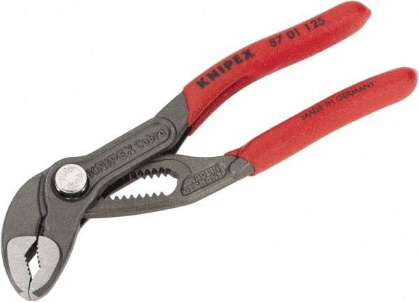 Knipex - 5" OAL, 1" Max Capacity, 20mm Jaw Length, 13 Position Box Joint Tongue & Groove Pliers - Self Grip V-Jaws, Plier Head, Nonslip Plastic Handles - Strong Tooling