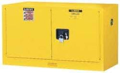 Justrite - 2 Door, 1 Shelf, Yellow Steel Stackable Safety Cabinet for Flammable and Combustible Liquids - 24" High x 43" Wide x 18" Deep, Manual Closing Door, 17 Gal Capacity - Strong Tooling