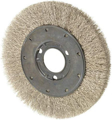 Osborn - 6" OD, 1-1/4" Arbor Hole, Crimped Stainless Steel Wheel Brush - 5/8" Face Width, 1-1/8" Trim Length, 0.0104" Filament Diam, 6,000 RPM - Strong Tooling