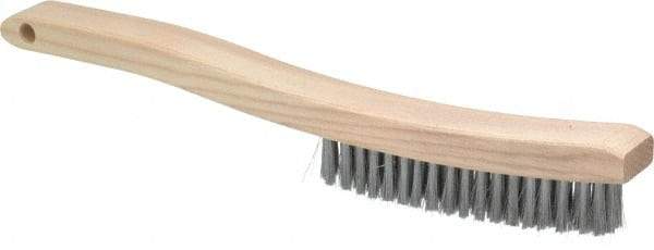 Osborn - 4 Rows x 18 Columns Steel Plater's Brush - 5-3/4" Brush Length, 13-1/4" OAL, 1" Trim Length, Wood Curved Handle - Strong Tooling