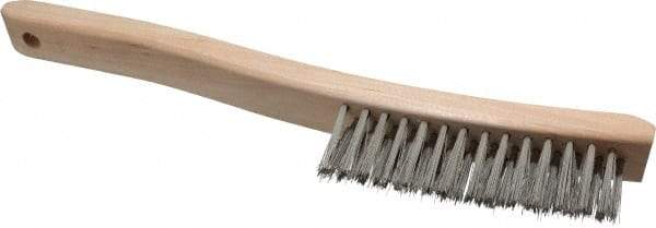 Osborn - 3 Rows x 14 Columns Stainless Steel Scratch Brush - 13-3/4" OAL, 1-1/2" Trim Length, Wood Curved Handle - Strong Tooling