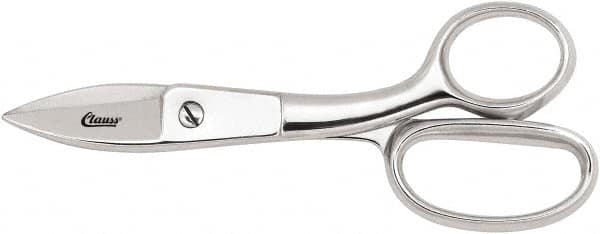 Clauss - 5" LOC, 7-3/4" OAL Chrome Plated Straight Shears - Serrated, Steel Straight Handle, For Paper, Fabric - Strong Tooling