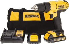 DeWALT - 20 Volt 1/2" Chuck Pistol Grip Handle Cordless Drill - 0-450 & 0-1500 RPM, Single-Sleeve Ratcheting Chuck, Reversible, 2 Lithium-Ion Batteries Included - Strong Tooling