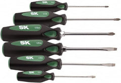 SK - 6 Piece Phillips & Slotted Screwdriver Set - Bit Sizes: Philips #0, #1 & #2 - Strong Tooling