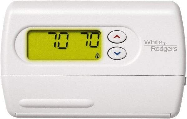 White-Rodgers - 45 to 90°F, 1 Heat, 1 Cool, Digital Nonprogrammable Heat Pump Thermostat - 0 to 30 Volts, Horizontal Mount, Push Button Switch - Strong Tooling