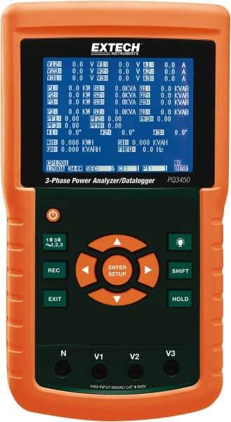 Extech - 3 Phase, 600 VAC, 200 to 3,000 Amp Capability, 45 to 65 Hz Calibration, LCD Display Power Meter - 0.5% Current Accuracy, 0.5% Voltage Accuracy - Strong Tooling