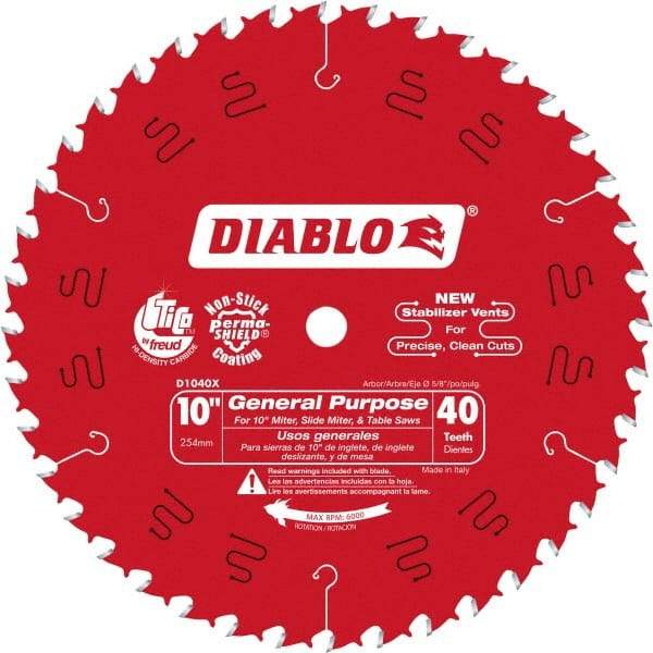 Freud - 10" Diam, 5/8" Arbor Hole Diam, 40 Tooth Wet & Dry Cut Saw Blade - Carbide-Tipped, Standard Round Arbor - Strong Tooling