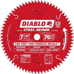 Freud - 7-1/4" Diam, 5/8" Arbor Hole Diam, 70 Tooth Wet & Dry Cut Saw Blade - Carbide-Tipped, Standard Round Arbor - Strong Tooling