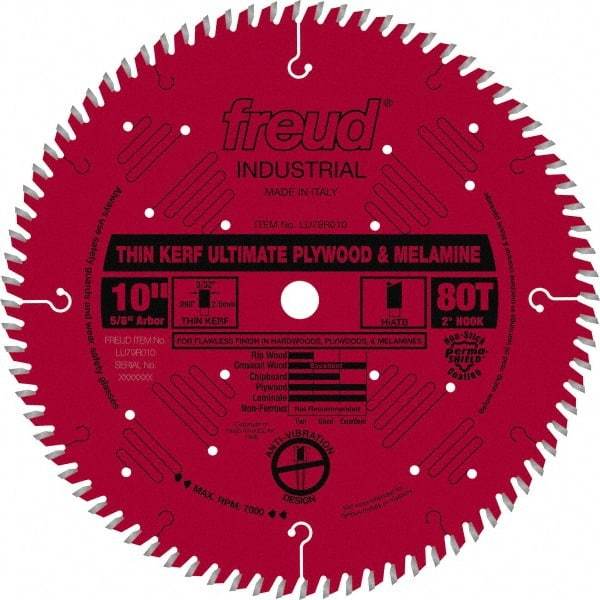 Freud - 10" Diam, 5/8" Arbor Hole Diam, 80 Tooth Wet & Dry Cut Saw Blade - Carbide-Tipped, Standard Round Arbor - Strong Tooling