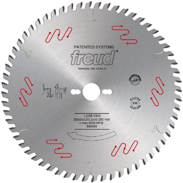 Freud - 303mm Diam, 30mm Arbor Hole Diam, 60 Tooth Wet & Dry Cut Saw Blade - Carbide-Tipped, Standard Round Arbor - Strong Tooling