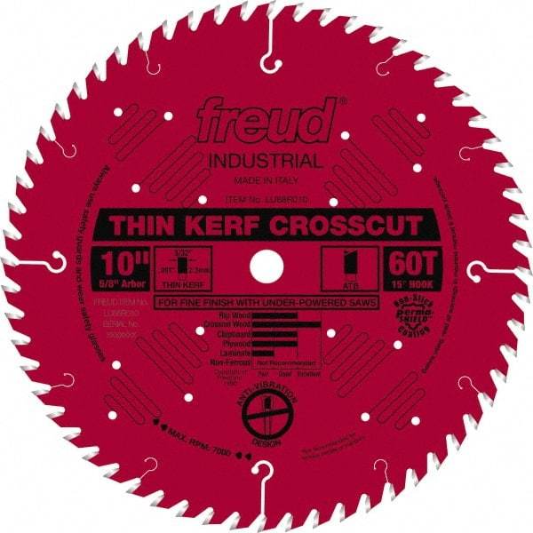 Freud - 10" Diam, 5/8" Arbor Hole Diam, 60 Tooth Wet & Dry Cut Saw Blade - Carbide-Tipped, Standard Round Arbor - Strong Tooling