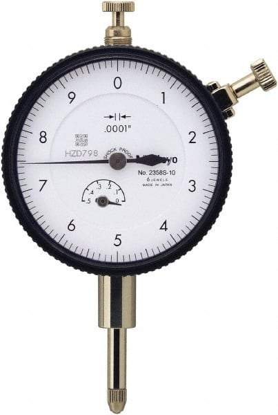 Mitutoyo - 0.5" Range, 0-10 Dial Reading, 0.0001" Graduation Dial Drop Indicator - 57mm Dial, 0.01" Range per Revolution, 0.0008" Accuracy, Includes NIST Traceability Certification - Strong Tooling