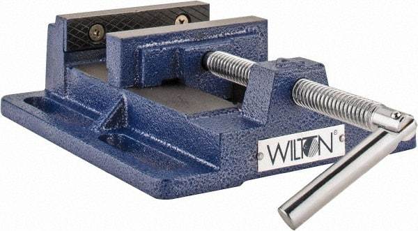 Wilton - 4-1/2" Jaw Opening Capacity x 1-1/2" Throat Depth, Horizontal Drill Press Vise - 4" Wide x 1-1/2" High Jaw, Stationary Base, Standard Speed, 7" OAL x 2.4" Overall Height, Steel - Strong Tooling