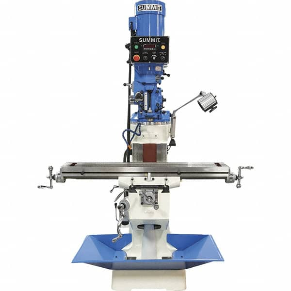 Summit - 9" Table Width x 49" Table Length, Electronic Variable Speed Control, 3 Phase Knee Milling Machine - R8 Spindle Taper, 3 hp - Strong Tooling