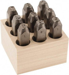 C.H. Hanson - 9 Piece, 3/8" Character Steel Stamp Set - Figures, Low Stress Round Face Full - Strong Tooling