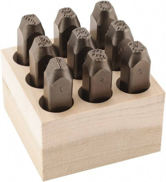 C.H. Hanson - 9 Piece, 3/8" Character Steel Stamp Set - Figures, Low Stress Round Face Dot - Strong Tooling